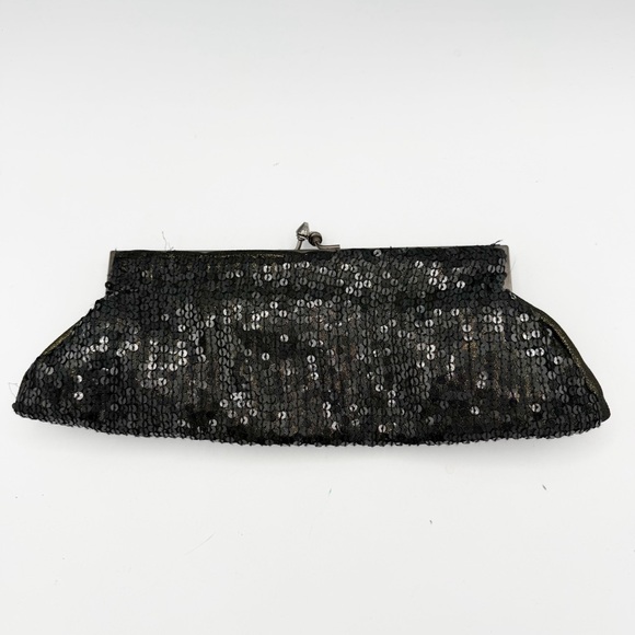Vintage White House Black Market Sequin Embroidered Floral Kiss Lock Clutch Bag - Picture 2 of 6